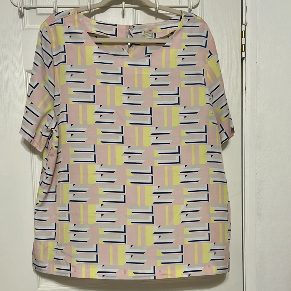 J. Crew Pink, Yellow, and Blue Geometric Blouse